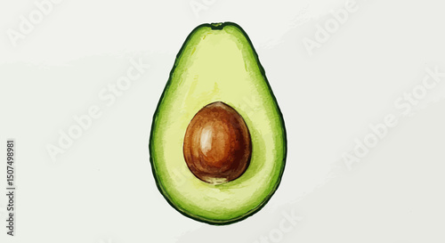 Watercolor Illustration Of A Halved Avocado With Its Pit The Vibrant Green Hues And Delicate Brushstrokes Capture The Freshness And Organic Texture In Detail