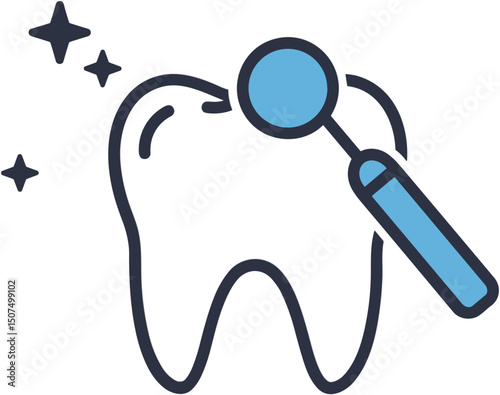 Dental examination with magnifying tool and tooth icon design  