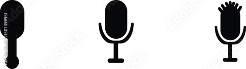 Microphone icon set. Different microphone collection. Podcast mike, journalist microphone, karaoke, conference