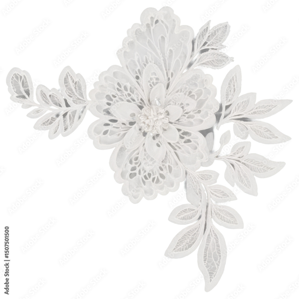 Fototapeta premium Elegant White Lace Flower Design Delicate Floral Cutout for Crafts and Decor