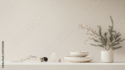 christmas elements sill life, minimal image, plain background,