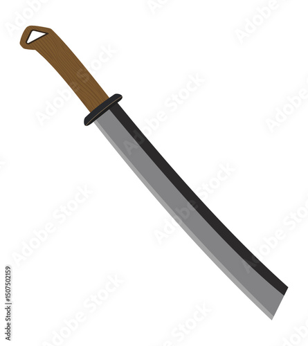 Machete knife with wooden handle and long sharp blade isolated on white background vector