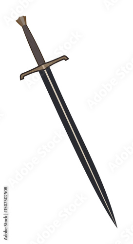 Long medieval sword with dark handle and sharp pointed blade isolated vector
