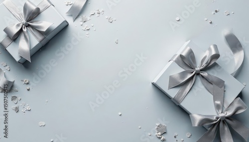 Subtle grey gift box pattern, delicate silver bows, wallpaper, elegant