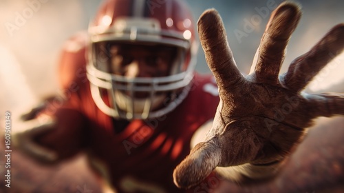 Determined Football Player Reaching Out for Victory in Action Scene