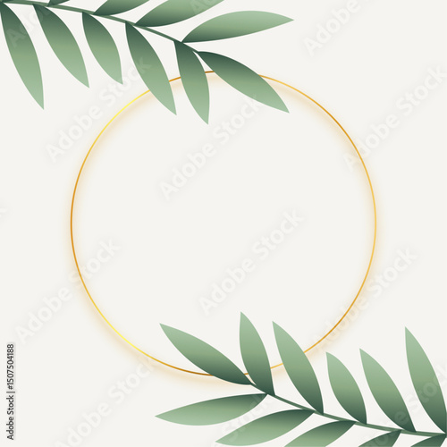 Minimal Green Botanical Frame with Golden Circle – Elegant Nature-Inspired Decorative Background