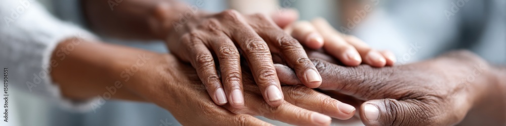 Fototapeta premium Supportive hands convey emotional connection and comfort in a diverse group setting