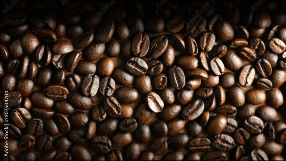 Fototapeta premium Close Up of Roasted Coffee Beans Dark Brown Texture Background