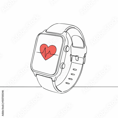 A smart watch displaying heart rate monitor and line drawing art style. Capturing the essence of health and technology with elegant lines