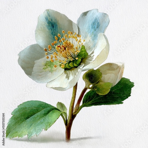 botanical watercolor illustration Delicate flower illustration with soft colors and detailed petals. white background