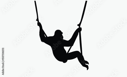 Monkey Swinging Silhouette Vector