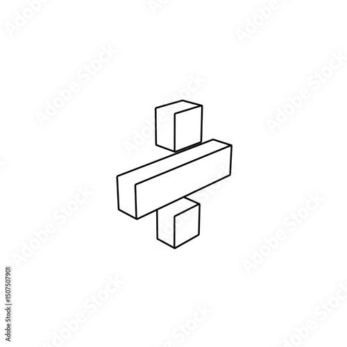 The outline of a large division symbol is made with black lines. 3D view of the object in perspective. Vector illustration on white background