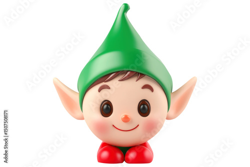 Cute 3d rendered Christmas elf wearing green hat smiling at the viewer transparent-background.png