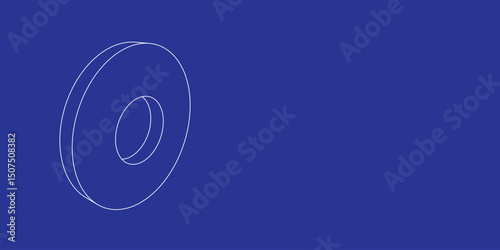 The outline of a large record media symbol made of white lines on the left. 3D view of the object in perspective. Vector illustration on indigo background