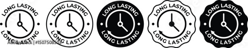 Long Lasting Icon Set – Hourglass Vector Badge for Product Endurance & Quality