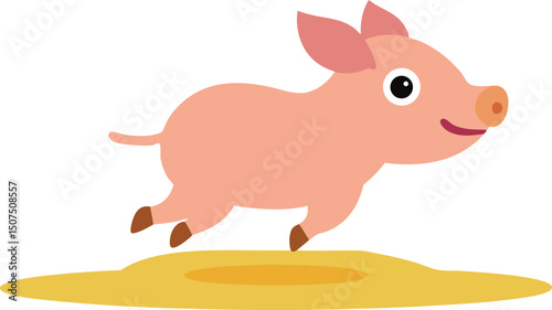 An adorable piglet jumping joyfully in a puddle vector art illustration