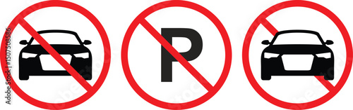 No Car Allowed Sign – Vector Prohibited Parking Symbol for Traffic and Road Use

