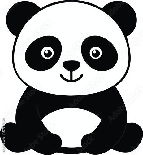 A baby panda sitting calmly with a gentle smile vector art illustration