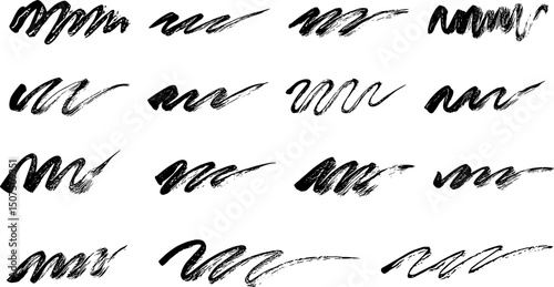 Curly Ink Paint Brush Stroke Drawing Vector Set
