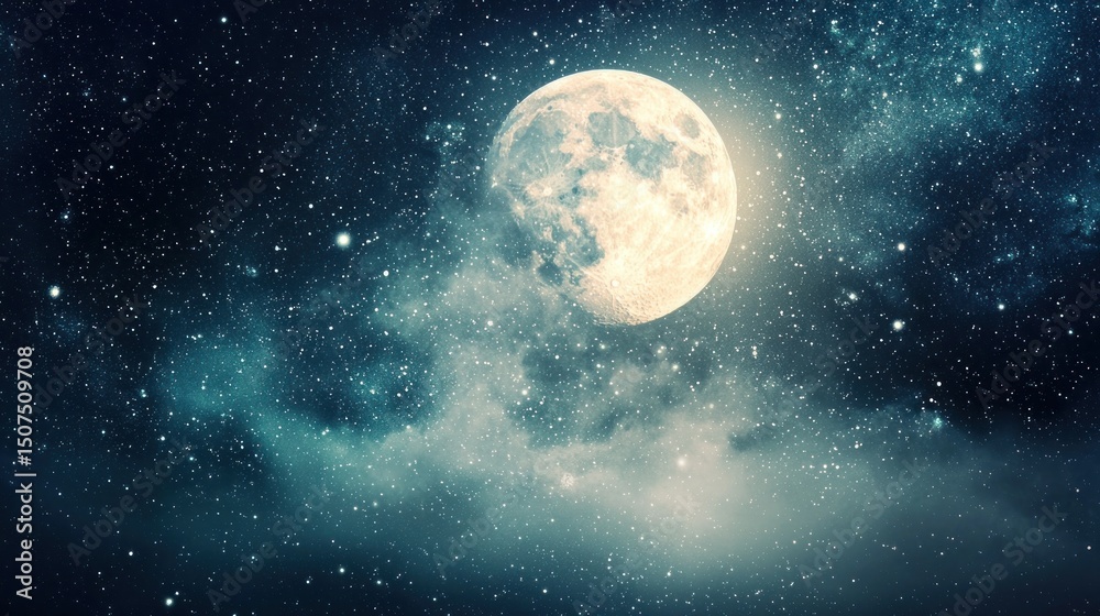 Fototapeta premium Celestial Night: Full Moon's Embrace
