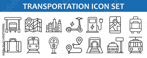 Urban Transportation and Navigation Icon Collection