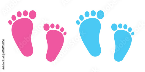 Baby footprint in the heart.Vector stock illustration for poster. Symbol of pregnancy or childbirth.White baby footprints in black heart.Baby footprints inside of  heart. Pink and Blue Baby Footprint.