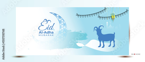 Eid al adha banner design bright colors. Eid Al Adha greeting card, template the moon