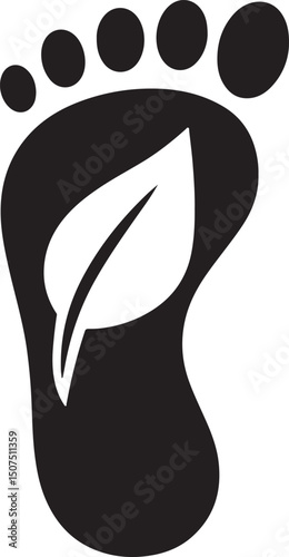 Silhouette of eco footprint with leaf pattern inside, representing sustainability, green steps, and environmental care in vector EPS format.