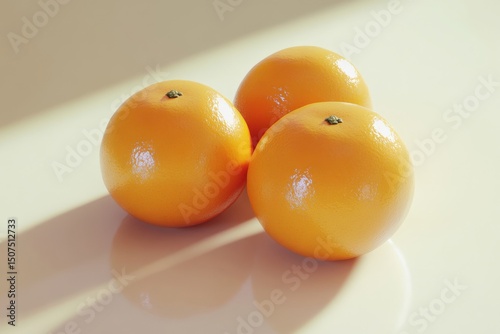 Fresh and Juicy Oranges on a Reflective Surface with Soft Light