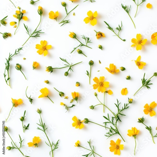 Bright Yellow Wildflowers on White Background for Nature Photography