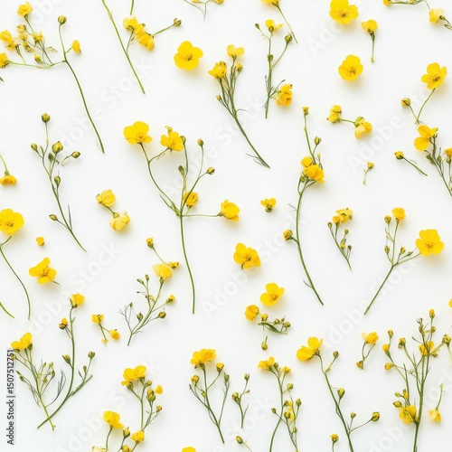 Bright Yellow Wildflowers on White Background for Nature Lovers