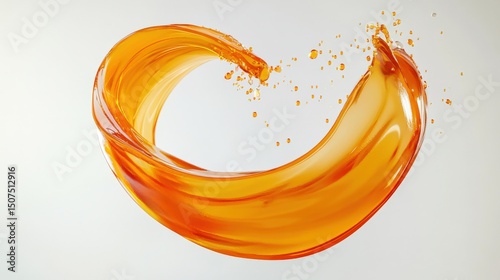 Vibrant Orange Liquid Swirl with Splashes Against White Background