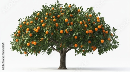 Lush Orange Tree with Ripe Fruits Against a Bright Background