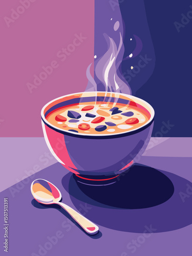 Hot Soup Bowl on Dark Background – Cozy Meal Illustration
