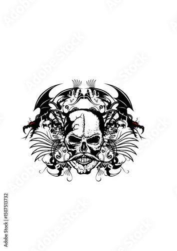 tete de mort dragon tribal crane moustache hipster fioriture tattoo design  