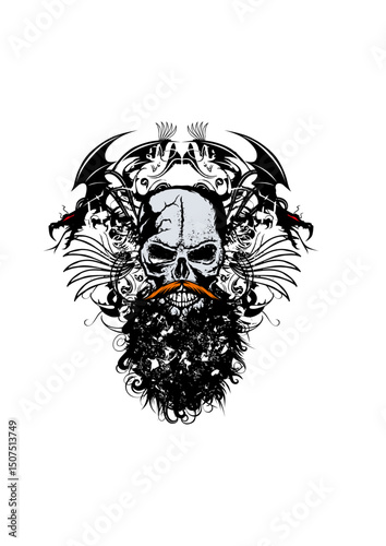 tete de mort hipster moustache dragon tribal crane fantaisie 1