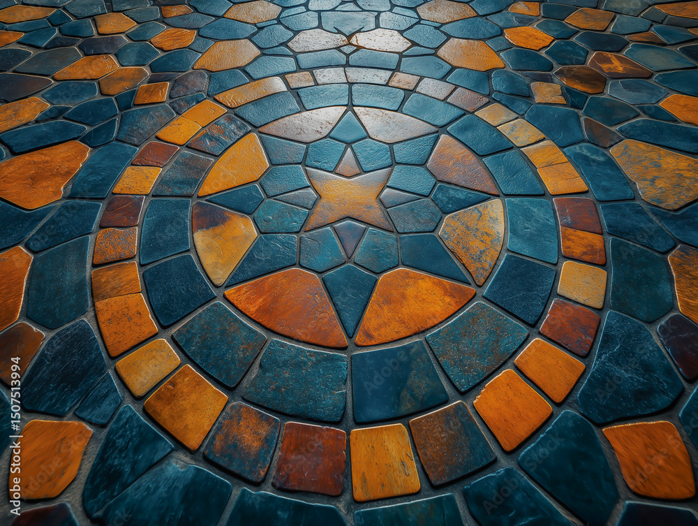 Fototapeta premium アンティークなモザイクタイルの庭のフロア