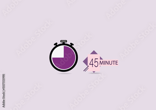 45 minutes on stopwatch . Countdown sign.Clock face timer.
