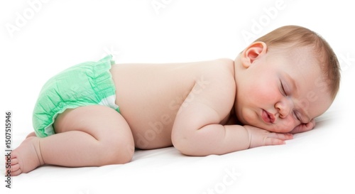 Sleeping baby in diaper isolated on white background