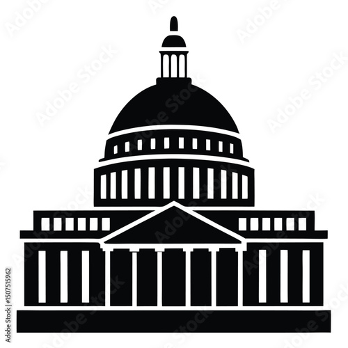 Black and White United States Capitol Building Icon with Columns and Dome