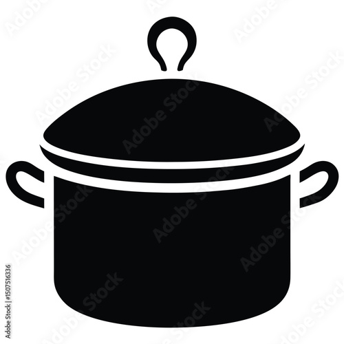 Black Cookware Pot with Lid and Handles for Cooking Icon Design