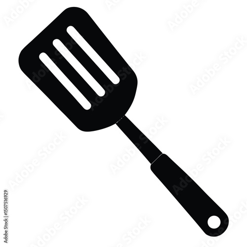 Black Kitchen Spatula with Slotted Head and Hanging Hole Design