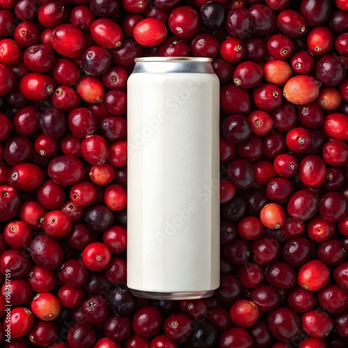 Cherry Soda Can Mockup with Fresh Cherries for Bold Red Fruit Drink Marketing