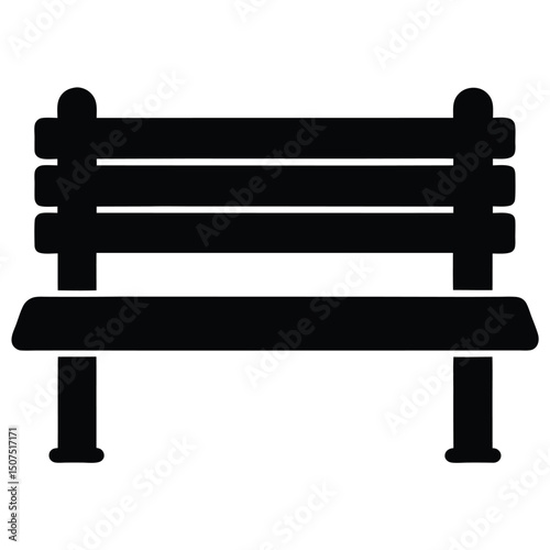 Black Park Bench Icon Public Seating, Resting Spot for Relaxation and Contemplation