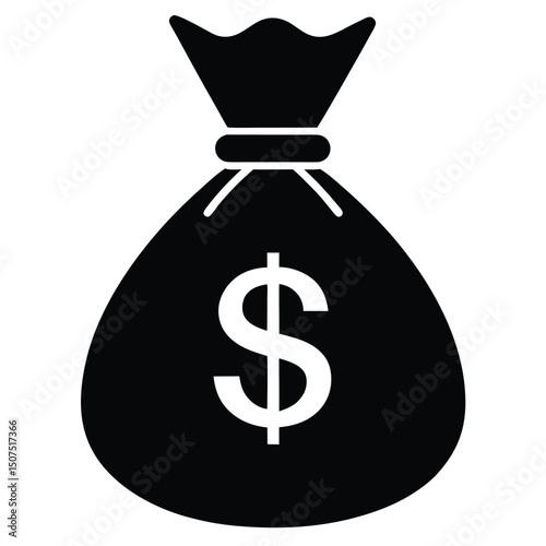 Black Sack with White Dollar Sign Wealth, Finance, and Investment Icon
