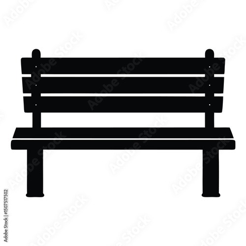 Black Silhouette Illustration of a Park Bench with Horizontal Slats and Support Legs