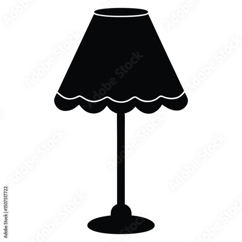 Black Silhouette of a Classic Table Lamp with Scalloped Shade Edge