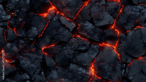 High-detail texture of hot coals and glowing embers, ideal for 3D backgrounds, fire pits, and heat representation designs.