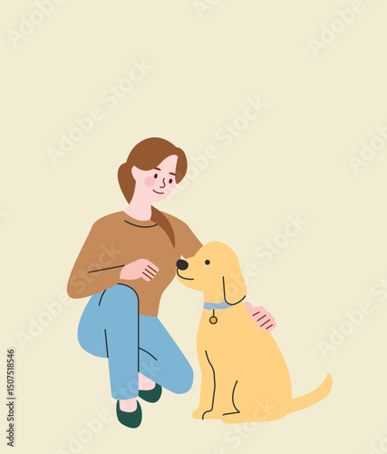 Woman Petting a Golden Retriever