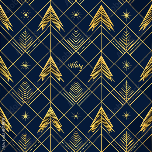 Elegant Gold and Navy Blue Christmas Tree Pattern Design